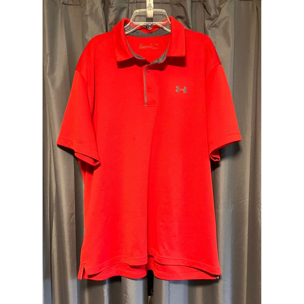 Under Armour Polo Shirt Mens XL Red Short Sleeve Microstripe